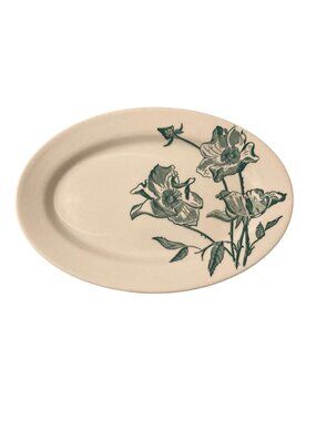 Vintage Caribe Restaurant Ware Teal Green Poppies Oval Plate Platter 13"